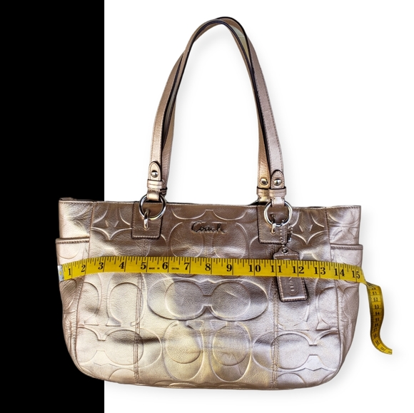 💯 COACH Gold Gallery Embossed Metallic Leather Tote Purse - Picture 11 of 15